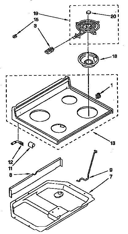 Whirlpool RF315PXYN0 cooktop diagram