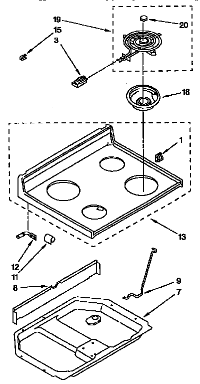 Whirlpool RF315PXYW2 cooktop diagram