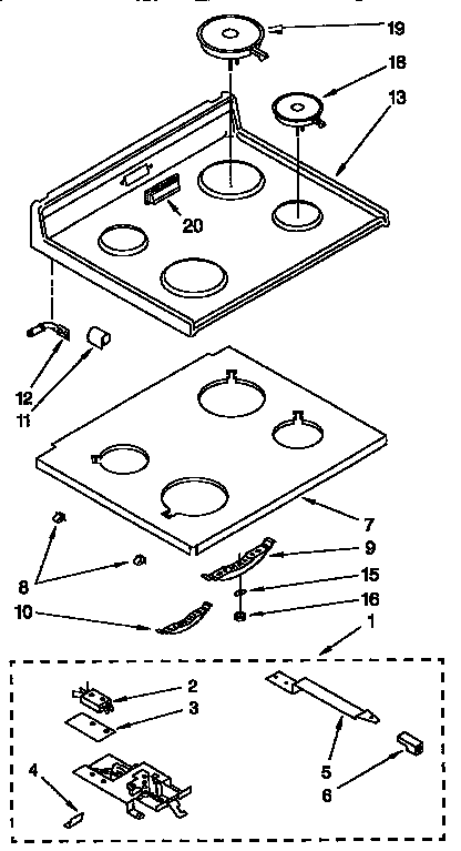 Whirlpool RF377PXYN2 cooktop diagram