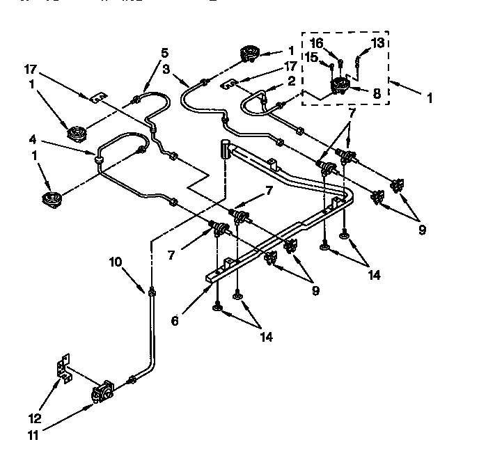 Whirlpool SF387PEYB2 cooktop burner diagram