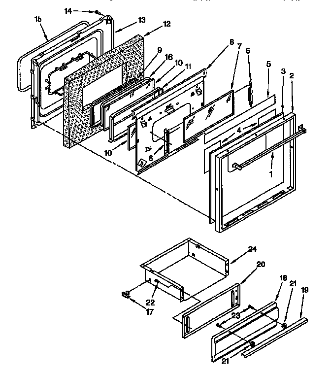 Whirlpool SF387PEYB2 door and drawer diagram