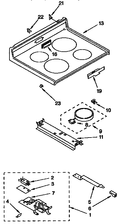 Whirlpool RF364PXYQ3 cooktop diagram