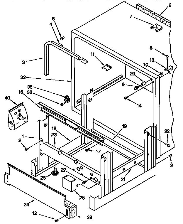 KitchenAid KUDS23HBWH0 frame and tank diagram