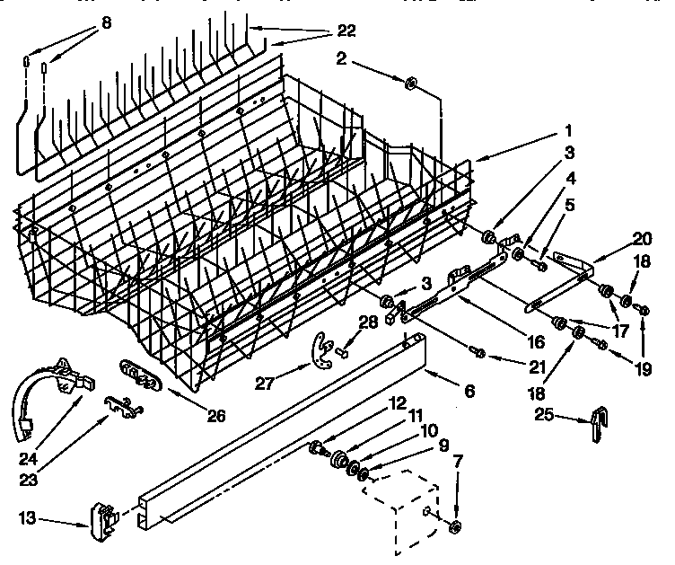 KitchenAid KUDS23HBWH0 upper rack and track diagram
