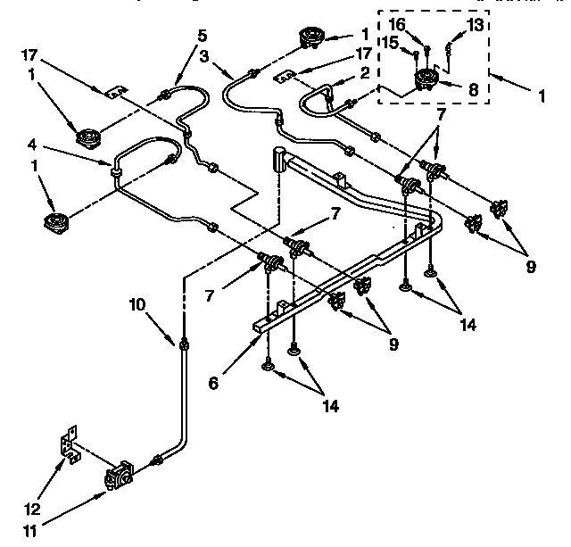 Whirlpool SF387PEYB4 cooktop burner diagram