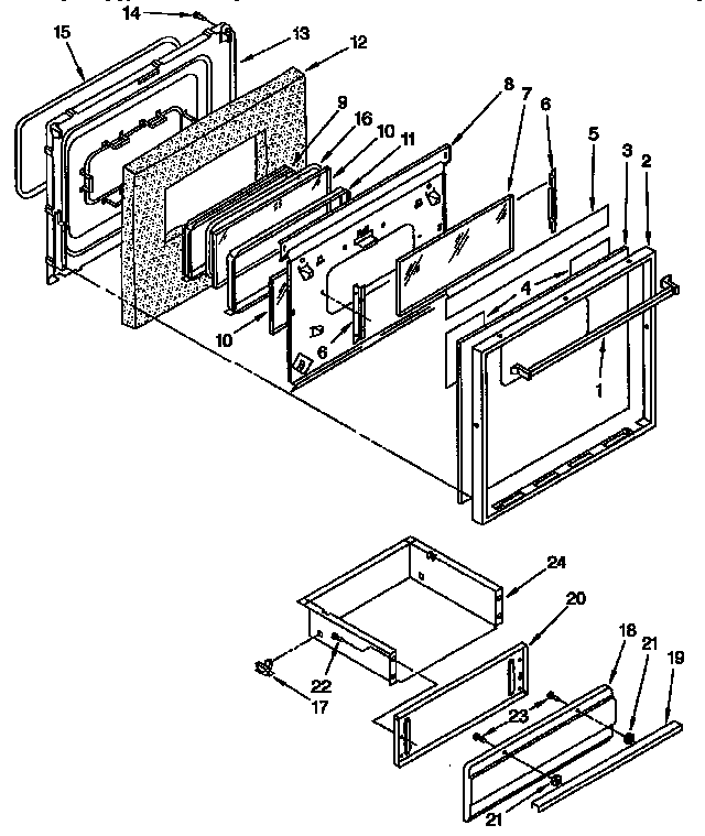 Whirlpool SF387PEYB4 door and drawer diagram