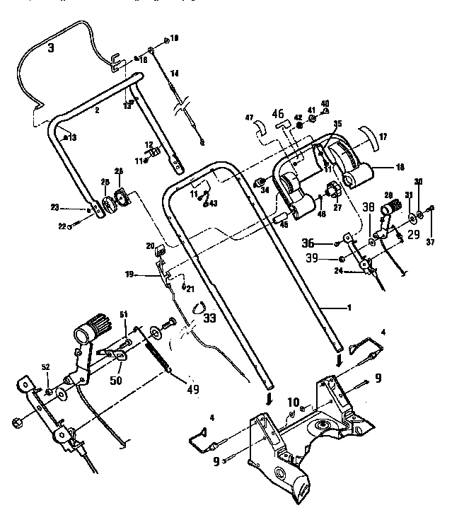 Troybilt 34022 handlebar and mower controls diagram