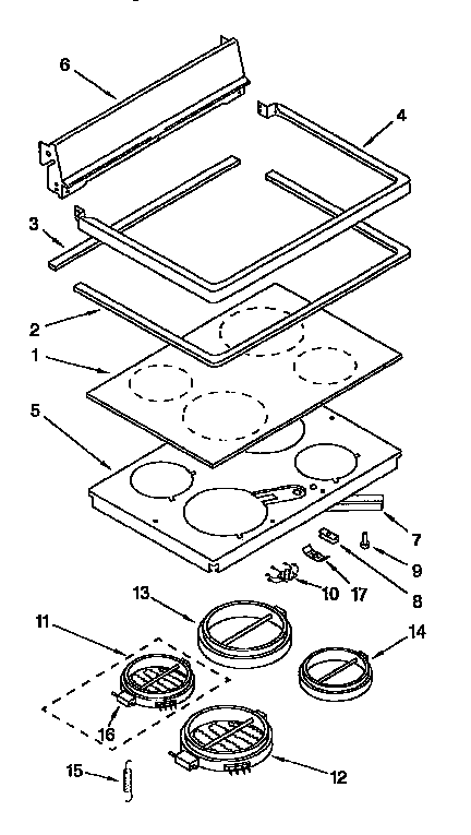 KitchenAid KERC507YWH0 cooktop diagram