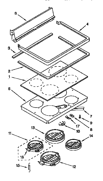 KitchenAid KERC507YWH1 cooktop diagram