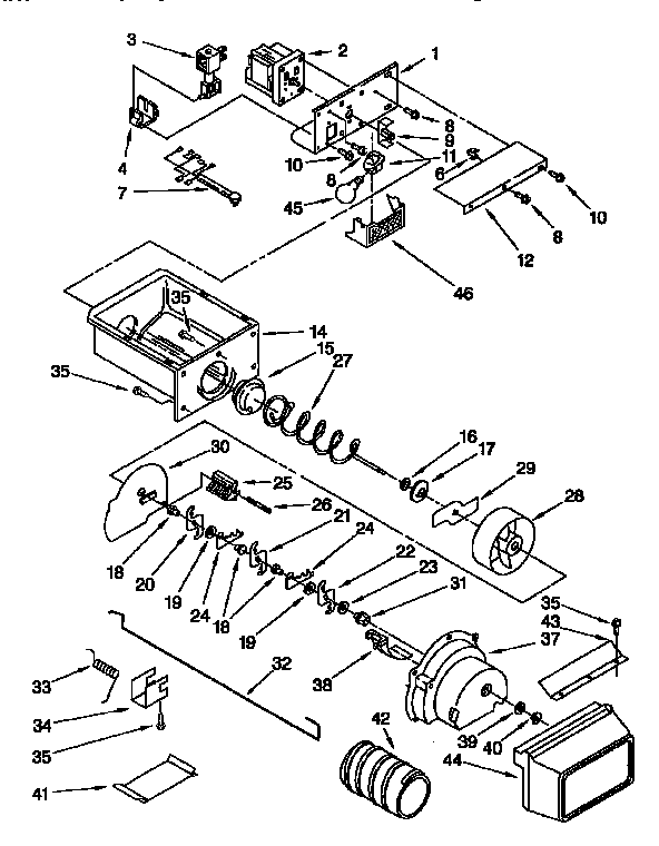 Kenmore 1069545712 motor and ice container diagram