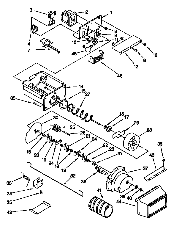 Kenmore 1069547622 motor and ice container diagram