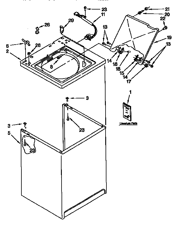Kenmore 11092590820 top and cabinet diagram
