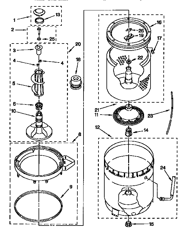 Kenmore 11091566200 agitator, basket and tub diagram