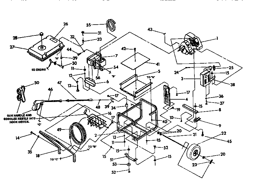Generac 9585-2 pressure washer and cradle diagram