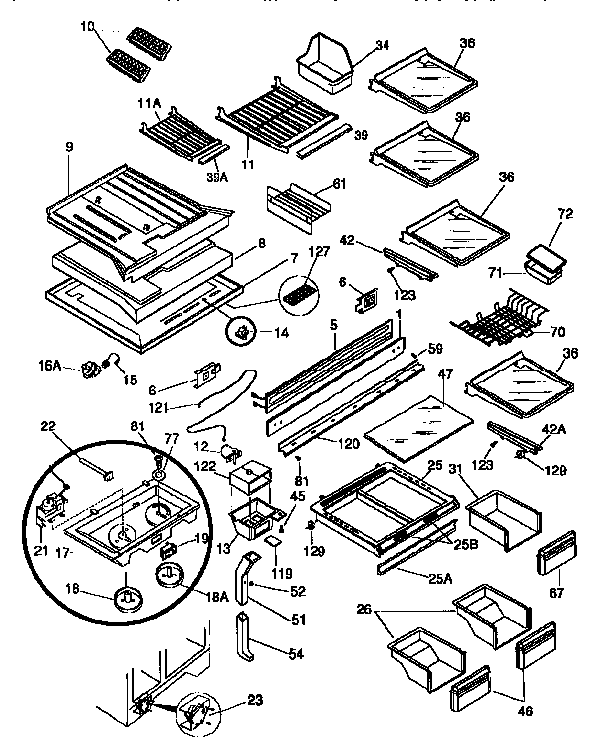 Frigidaire FRT22RHAD1 refrigerator cabinet parts diagram