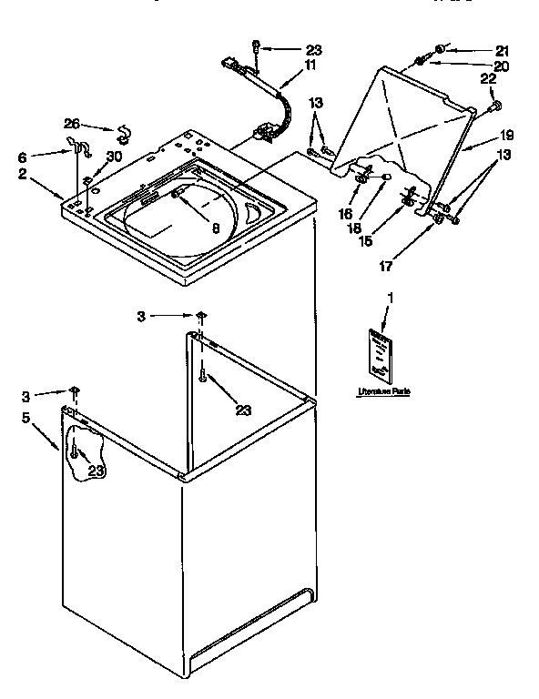 Kenmore 11091521200 top and cabinet diagram