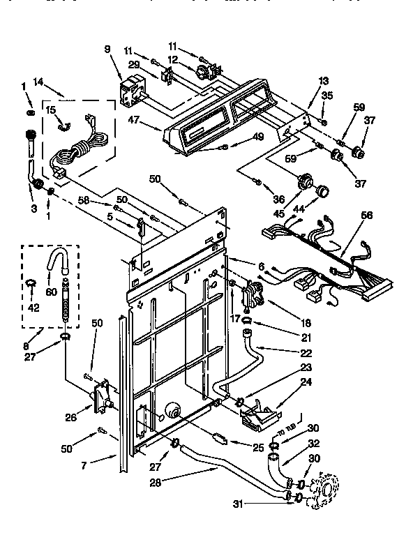 Kenmore 11091521200 control and rear panel diagram