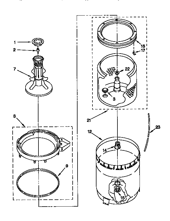 Kenmore 11091521200 agitator, basket and tub diagram