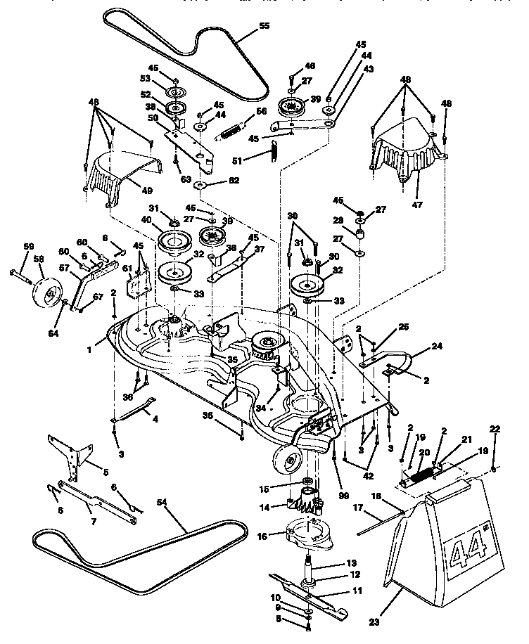 Craftsman 917250490 44" mower deck diagram