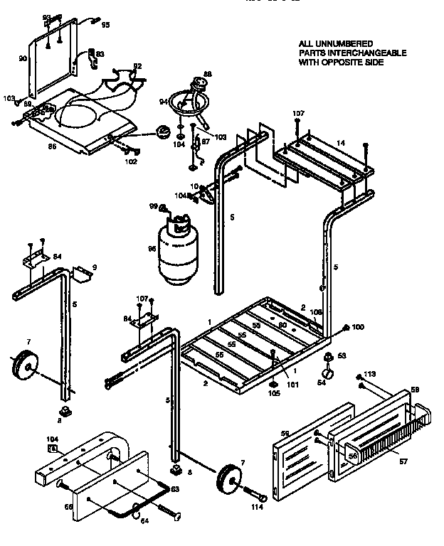 Kenmore 920158110 deluxe cart and side burner diagram