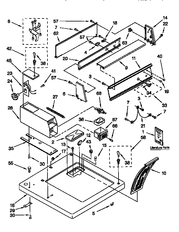 Kenmore 11086405850 top and console diagram