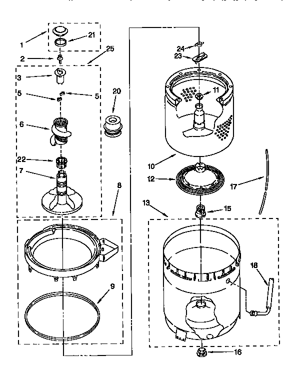 Kenmore 11092588210 agitator, basket and tub diagram