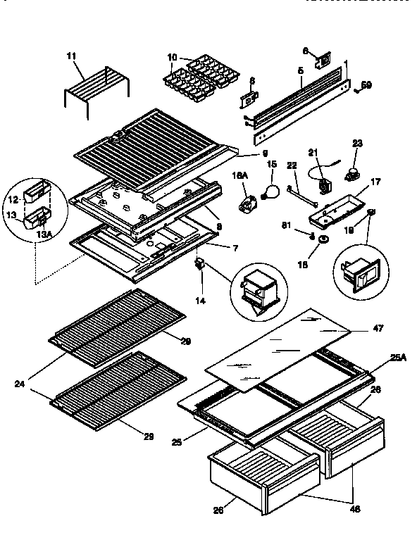 Kenmore 2539658000 shelves and accessories diagram