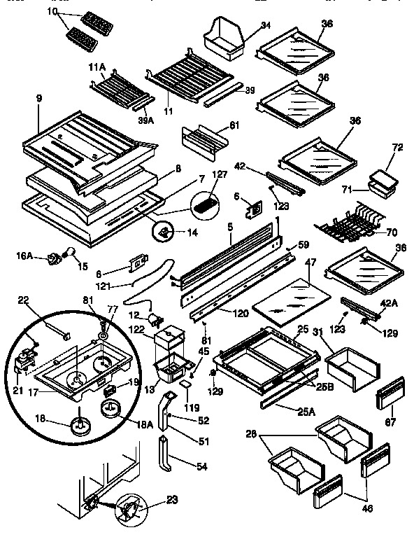 Frigidaire FRT22THAY2 refrigerator cabinet parts diagram