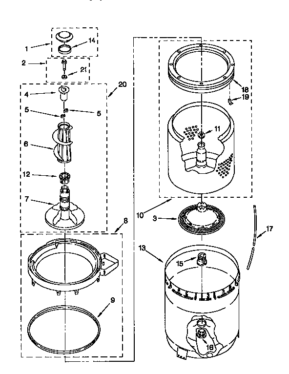 Kenmore 11092529110 agitator, basket & tub diagram