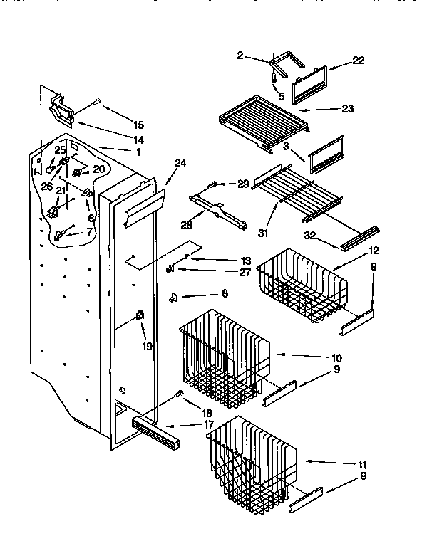 Whirlpool ED27DQXBW02 freezer liner diagram