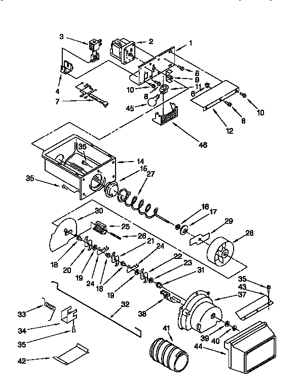 Whirlpool ED27DQXBW02 motor & ice container diagram