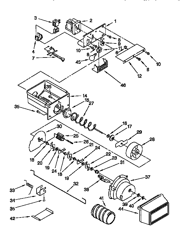 Kenmore 1069552820 motor & ice container diagram