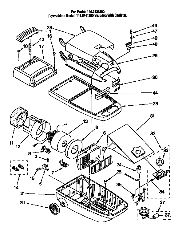 Kenmore 1162531290 vacuum cleaner diagram