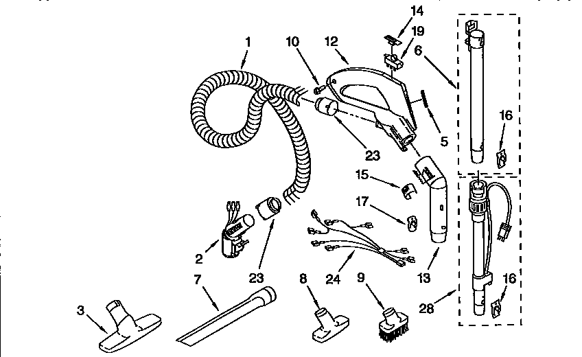 Kenmore 1162531290 hose & attachments diagram