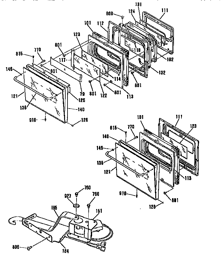 GE JKP26GP2BG doors and latch diagram