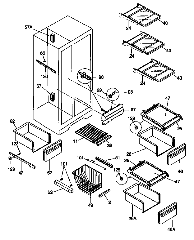 Frigidaire FRS24XHAD2 shelves diagram