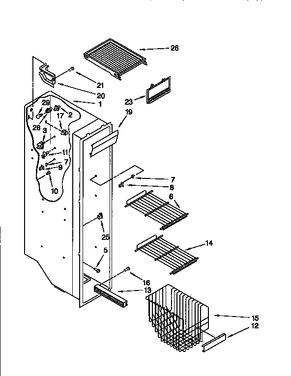 Kenmore 1069555381 freezer liner diagram