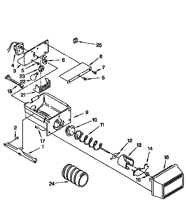 Kenmore 1069555381 motor & ice container diagram