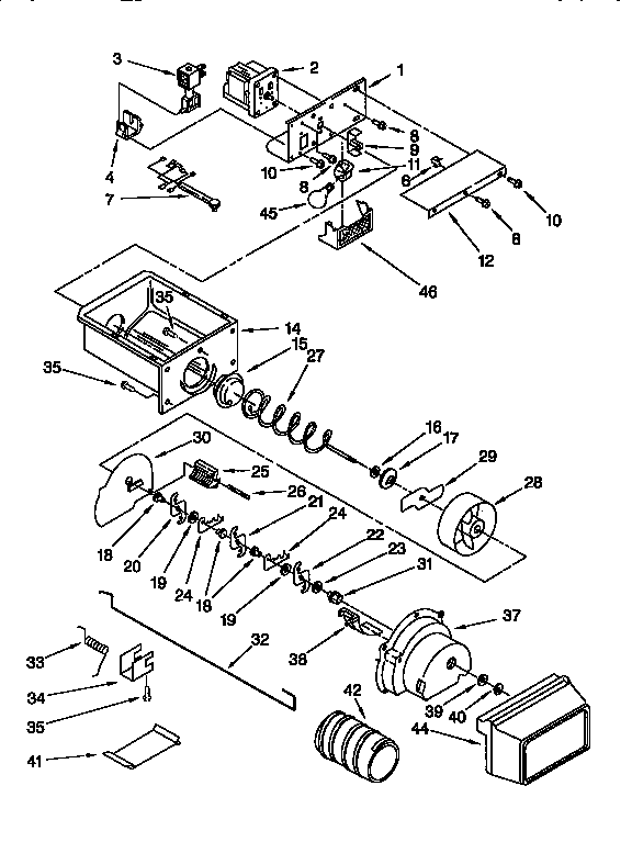 Kenmore 1069555680 motor & ice container diagram