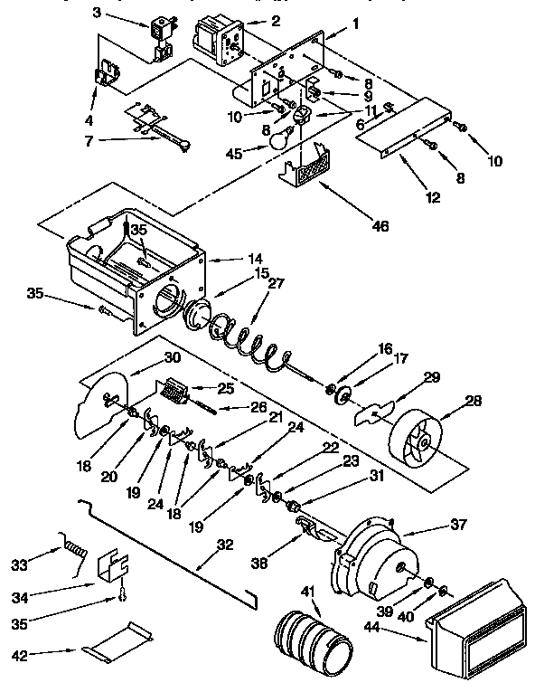 Kenmore 1069557680 motor and ice container diagram