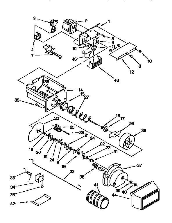 Kenmore 1069557920 motor & ice container diagram