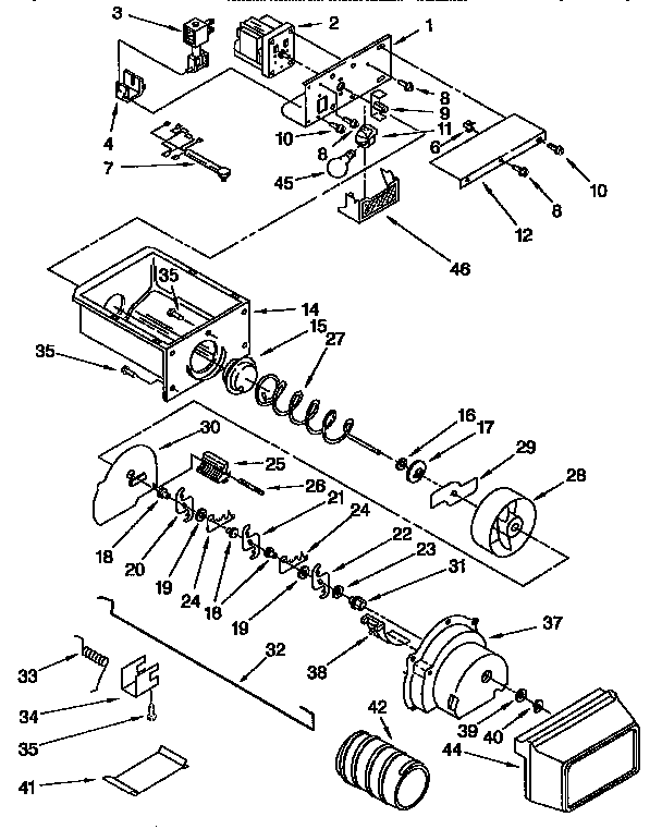 Kenmore 1069555950 motor and ice container diagram