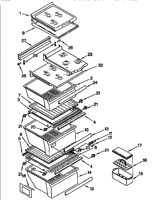 Whirlpool ED27DQXDW00 refrigerator shelf diagram