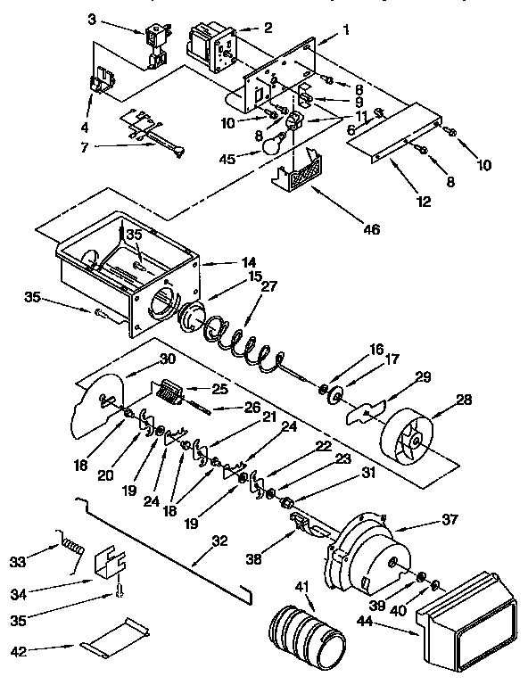 Whirlpool ED27DQXDW00 motor & ice container diagram