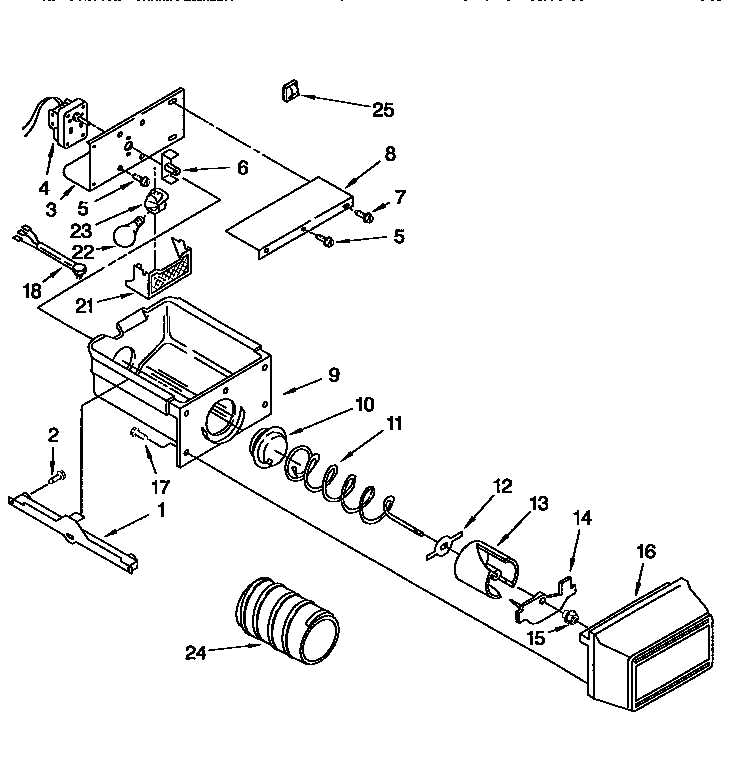 Kenmore 1069555482 motor and ice container diagram