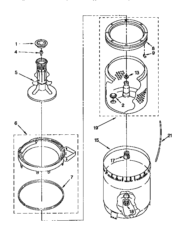 Kenmore 11091522200 agitator, basket & tub diagram
