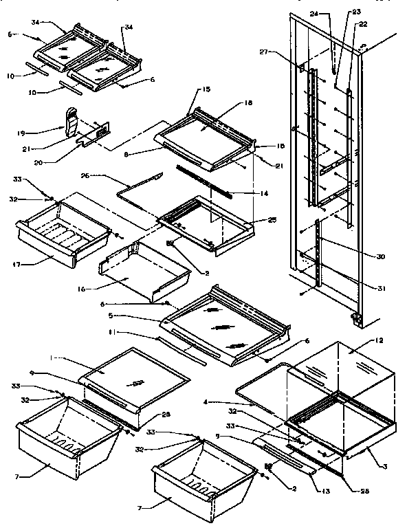 Kenmore 59695508800 refrigerator shelf & crisper diagram