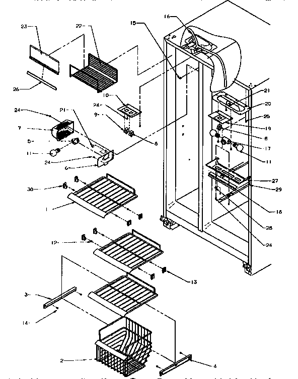 Kenmore 5969555580 freezer shelf and lighting diagram