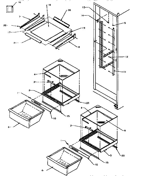 Kenmore 5969555580 refrigerator shelf and crisper diagram