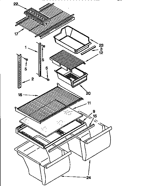 Kenmore 1069750320 shelf and drawers diagram